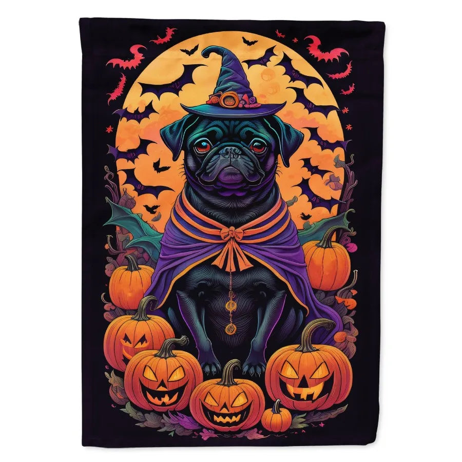 Black Pug Witchy Halloween Garden Flag Mailbox Flag Drative Yard Flag Banner Outside Patio Artwork Yard Flower Beds Garden Size