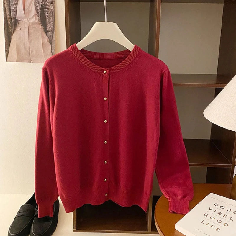 AOSSVIAO 2025 Autumn Winter Cardigan Women's Tops Retro Single Breasted Female Casual Solid Long Sleeve Knitted Sweater