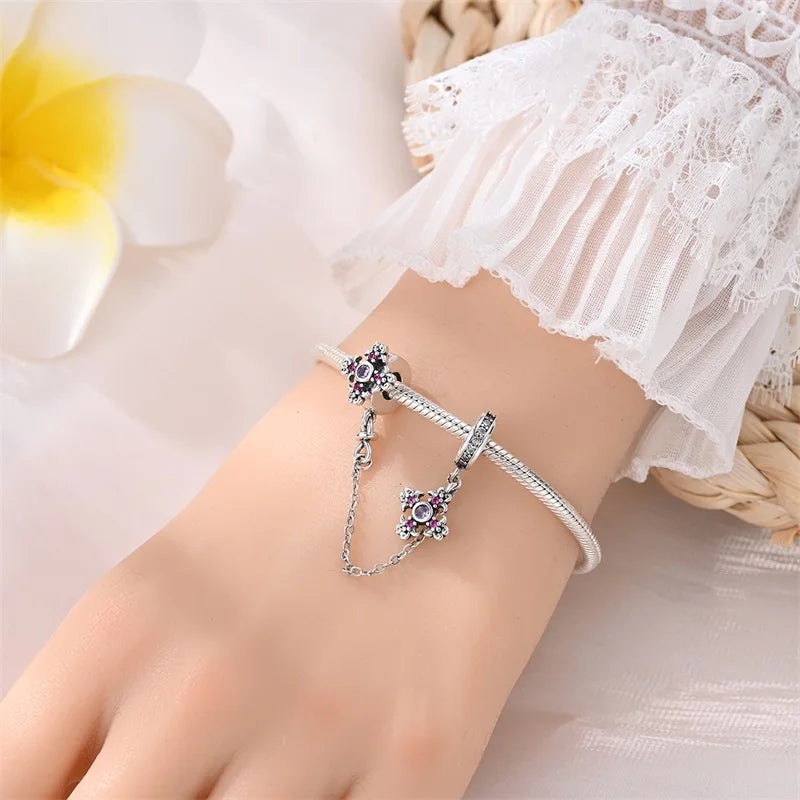 Classic Silver Plated Lotus Guardian Angel Heart-Shaped Zircon Charms Beads Fit Qikaola 925 Original Bracelets DIY Jewelry Gifts