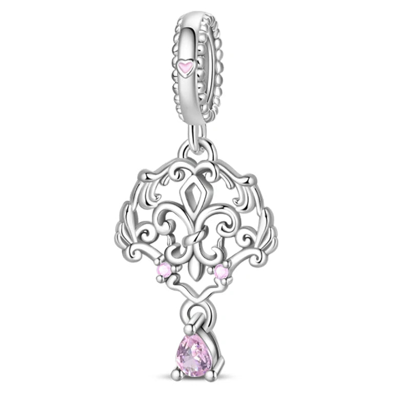 Classic Silver Plated Lotus Guardian Angel Heart-Shaped Zircon Charms Beads Fit Qikaola 925 Original Bracelets DIY Jewelry Gifts