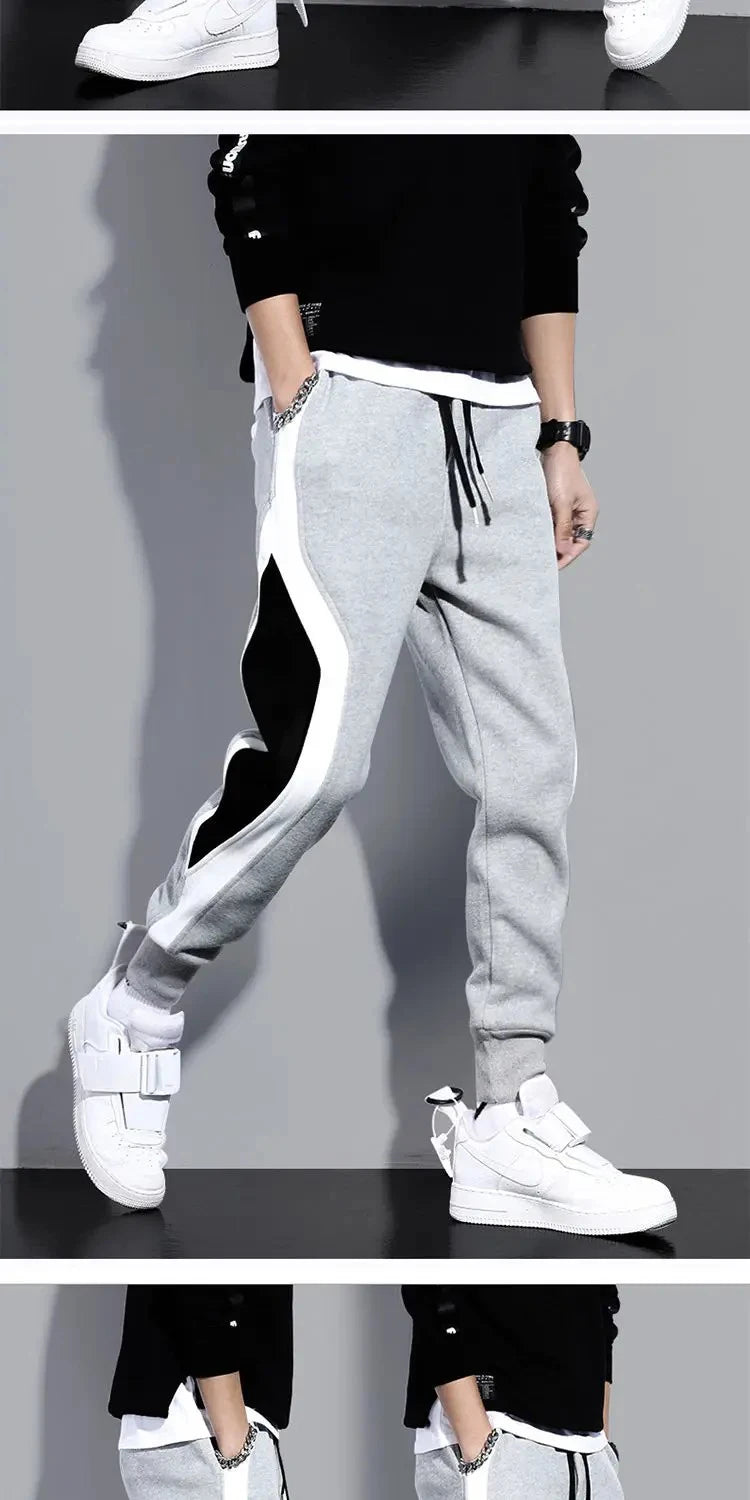 Autumn Men's Wide Loose Casual Pants Mens Patchwork Nine-point Sports Elastic Rope Breathable Tie-foot Trousers