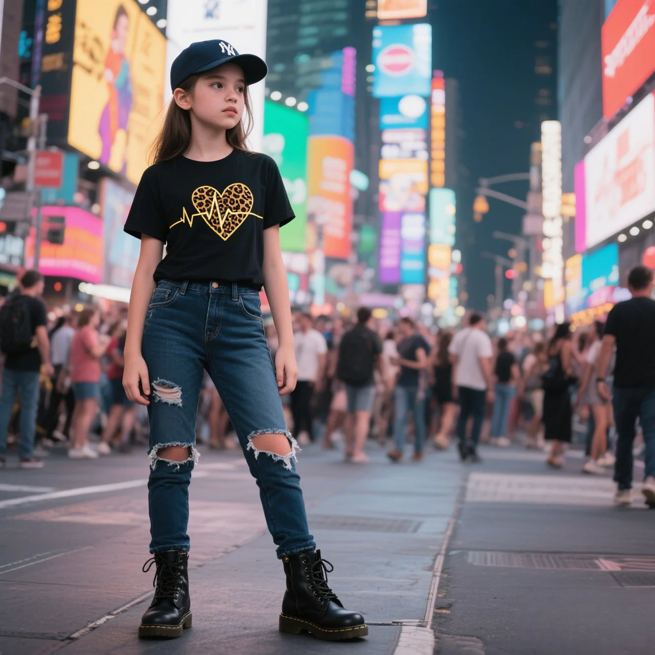 Summer new women's T-shirt with leopard print and heartbeat pattern, short-sleeved