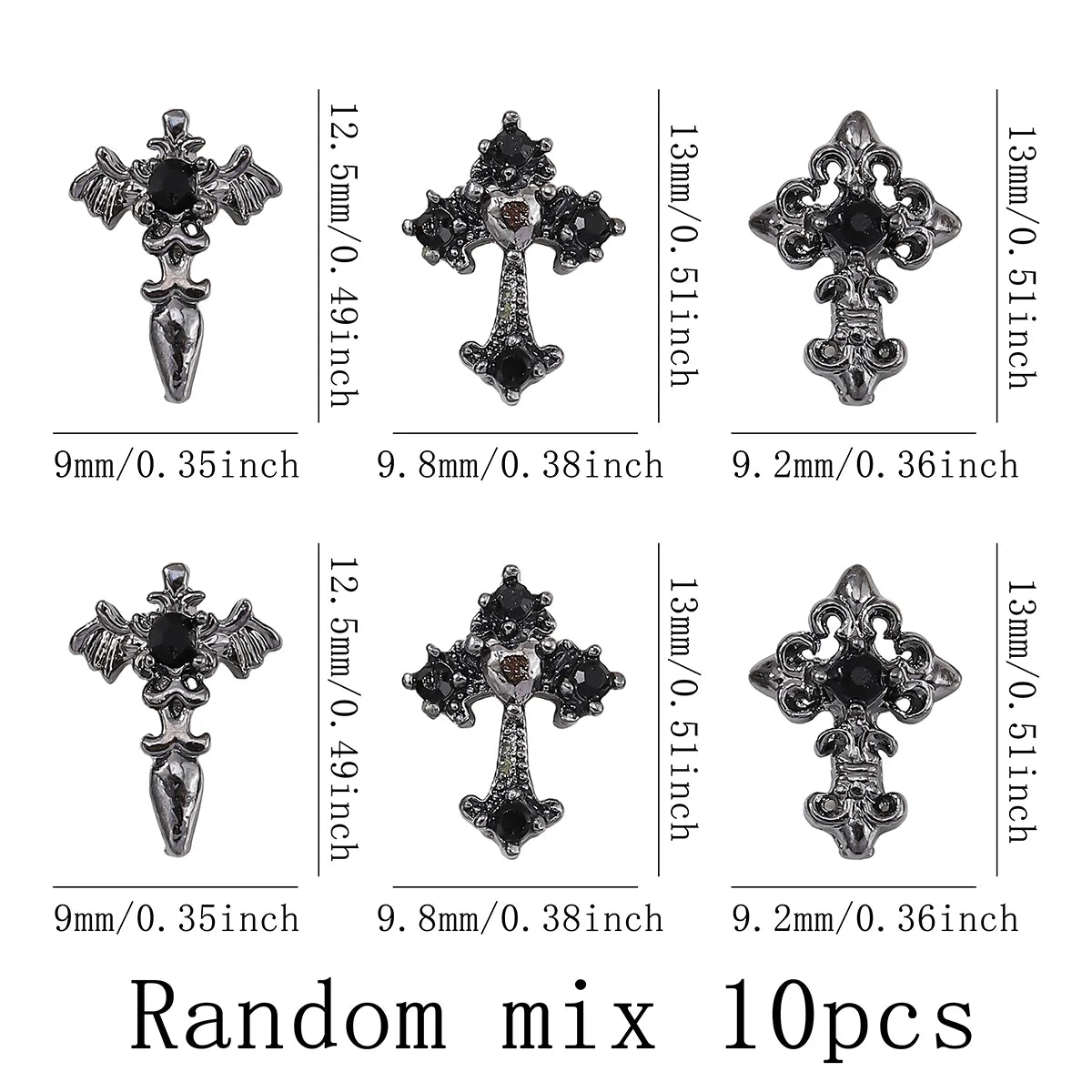 10pcs/pack Punk style three-dimensional cross personalized nail art alloy decoration, Halloween dark style cross DIY decoration