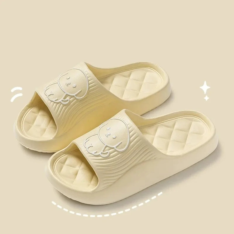 Cute Carton Slippers Bathroom Slippers Cloud Cushion Slides Summer Soft Thick Platform Home Men Indoor Non-slip Flat Flip Flops