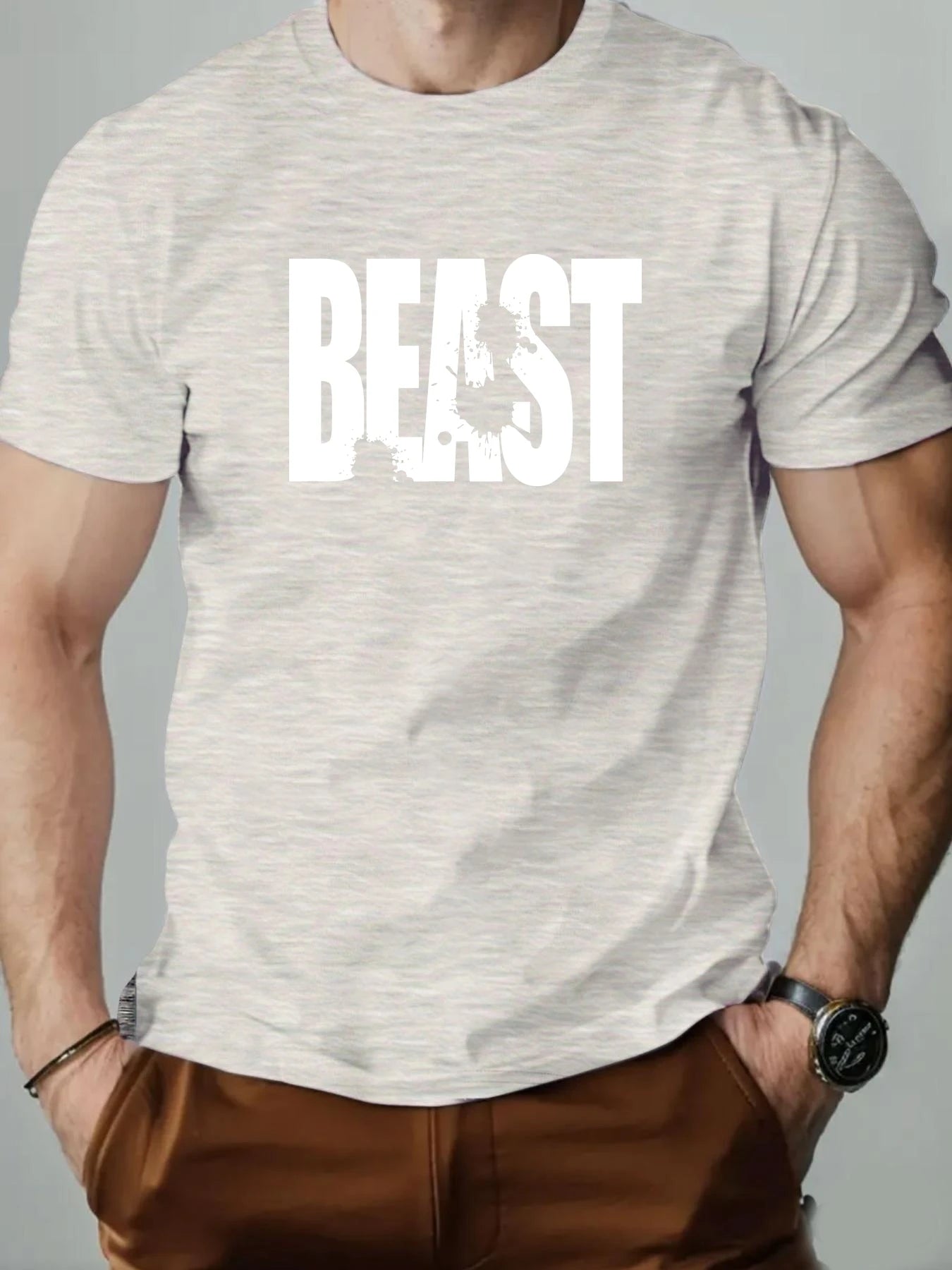 Men's 100% Cotton T-shirt BEAST Print Short Sleeve Top Casual Comfortable Breathable Summer Tee for Men 2025 New Fashion