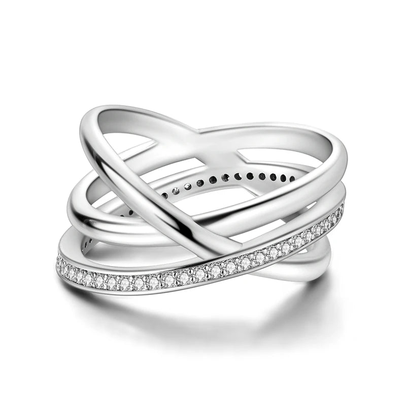 Rings 925 Silver Interwoven Line Rings Zircon Geometric Winding Rings Romantic Engagement Wedding Valentine Fine Jewelry Gift