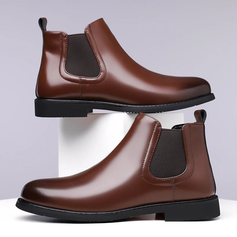 Casual Leather Mens Chelsea Boots Comfortable Male Business Shoes Fashion Men Ankle Boots Classic Outdoor Botas High Top Shoes