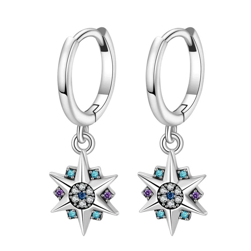 Sparkling Colorful Hoop Earrings 925 Sterling Silver Hypoallergenic Jewelry Embellished With Zircon Elegant Luxury Style Female