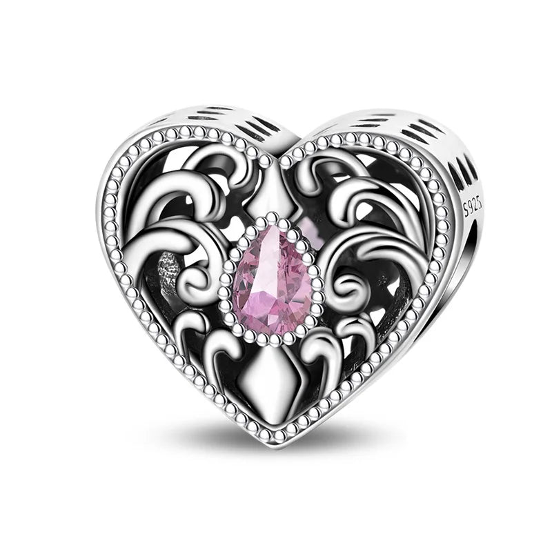 Classic Silver Plated Lotus Guardian Angel Heart-Shaped Zircon Charms Beads Fit Qikaola 925 Original Bracelets DIY Jewelry Gifts