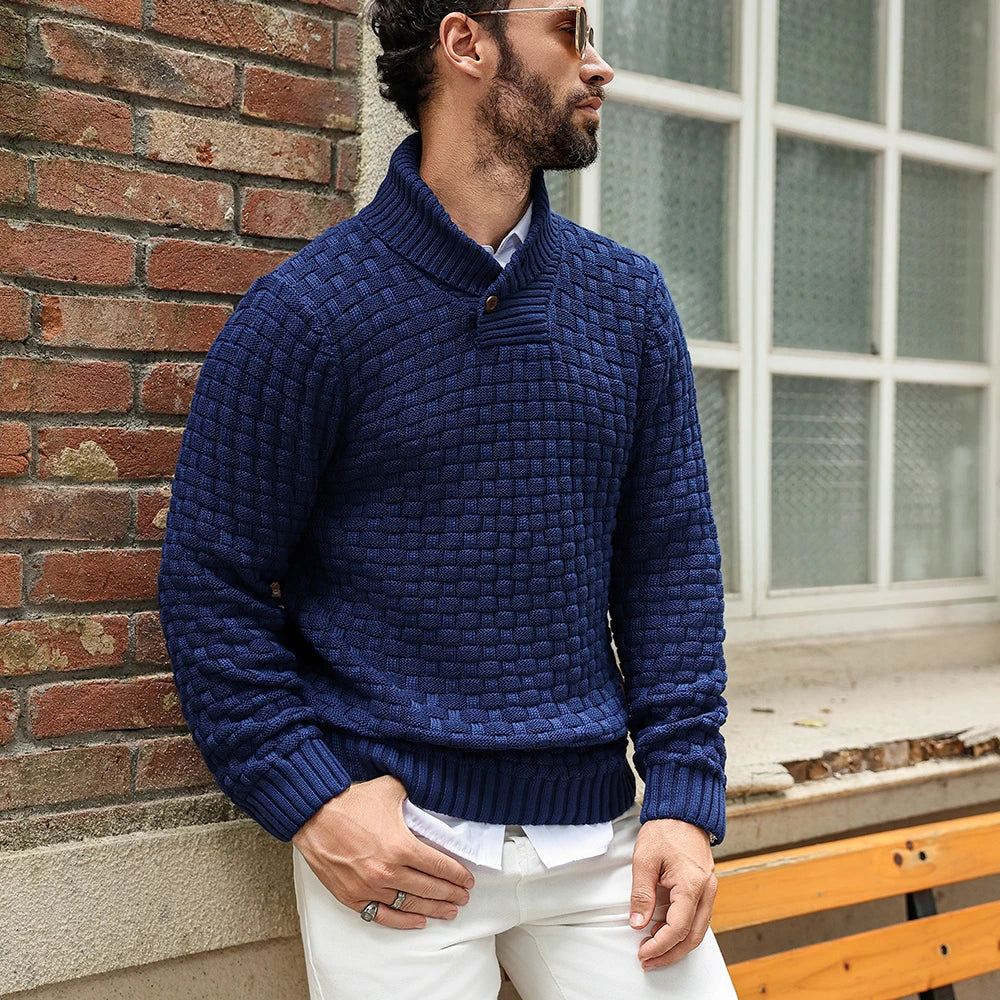 Men’s Knitted Sweater Casual Crew Neck Warm Long Sleeve Comfortable Pullover Textured Ribbed Edge High Quality Top US Size