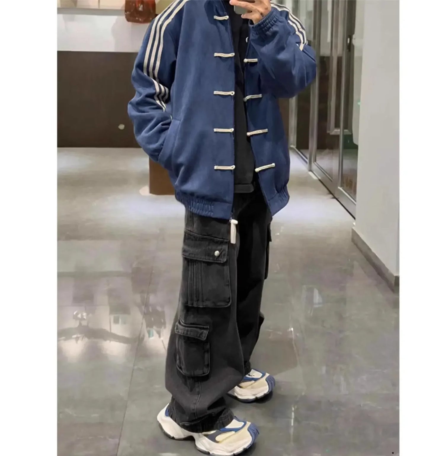 New Chinese Style Baseball Jacket with Button Design for Men And Women Spring Autumn Stand Collar Sporty Open Cardigan