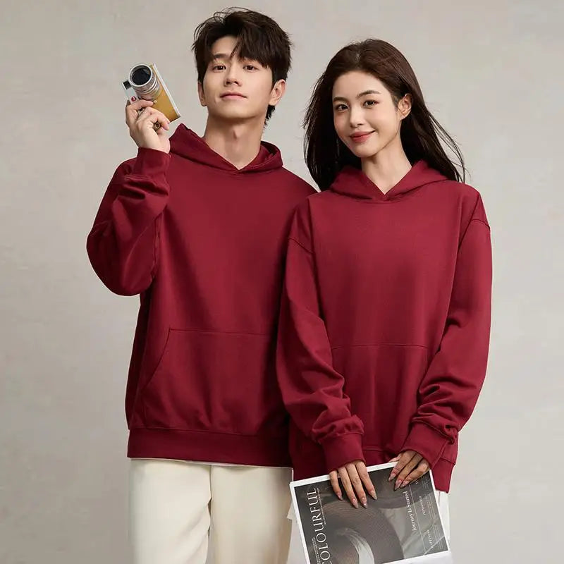 750g Terry Hooded Sweatshirt Autumn Winter Style Drop Shoulder Loose Trendy Pullover Hoodie Casual Solid Color Jacket Unisex