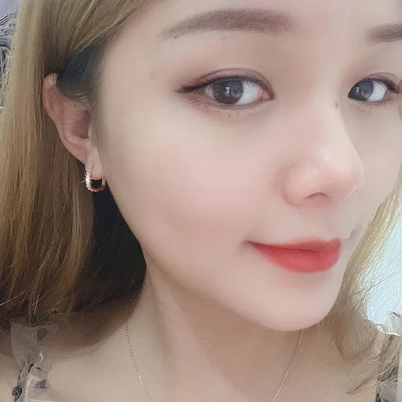 Fashion kpop 925 Sterling Silver luxury Crystal Jewelry Zircon Circle Hoop Earrings for Woman Lady Wedding Party Holiday Gifts