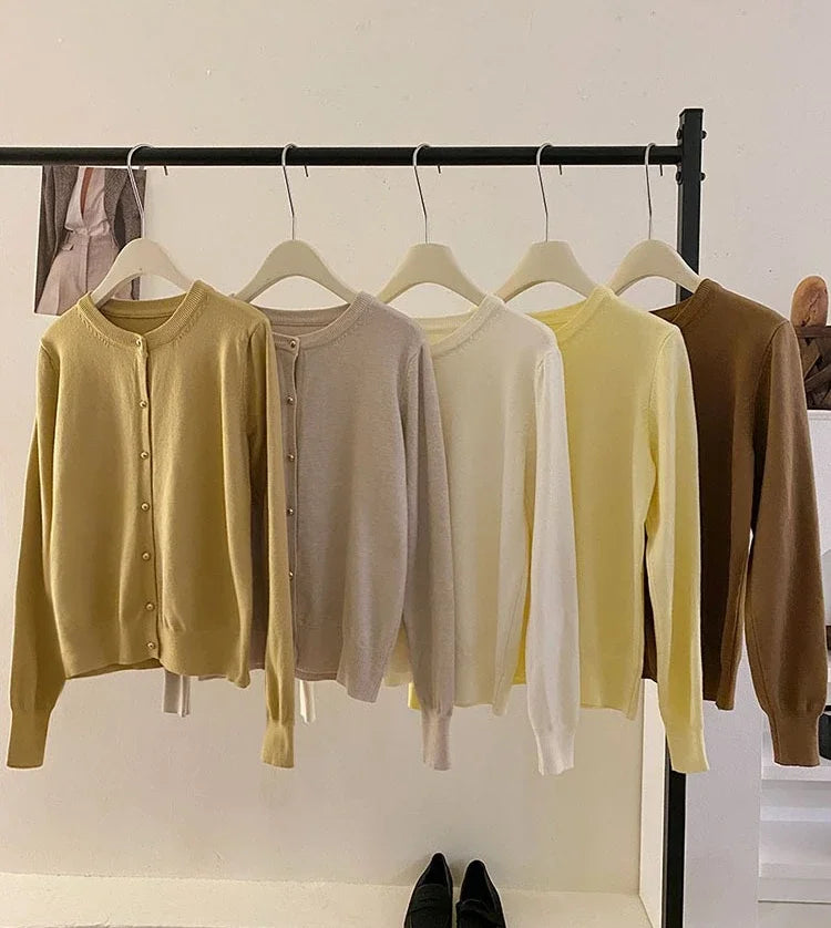 AOSSVIAO 2025 Autumn Winter Cardigan Women's Tops Retro Single Breasted Female Casual Solid Long Sleeve Knitted Sweater
