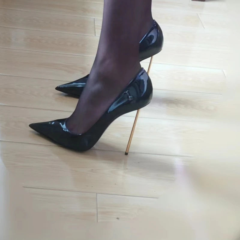 2025 New Black PU Leather High Heels Women's Trendy Gold Stiletto Heels Comfortable Slip-On Summer Luxury Sexy Party Sandals