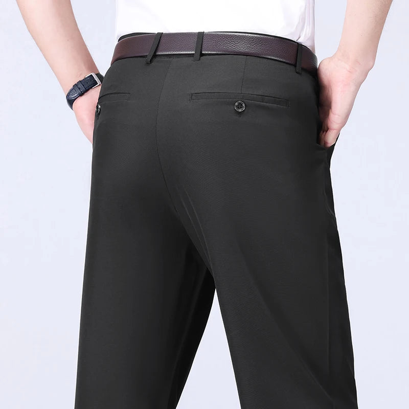Male Pants Stretch Solid Black Smart Casual Men's Trousers Office Quick Dry Suit Pants New Spring Autumn Korean Straight Pants