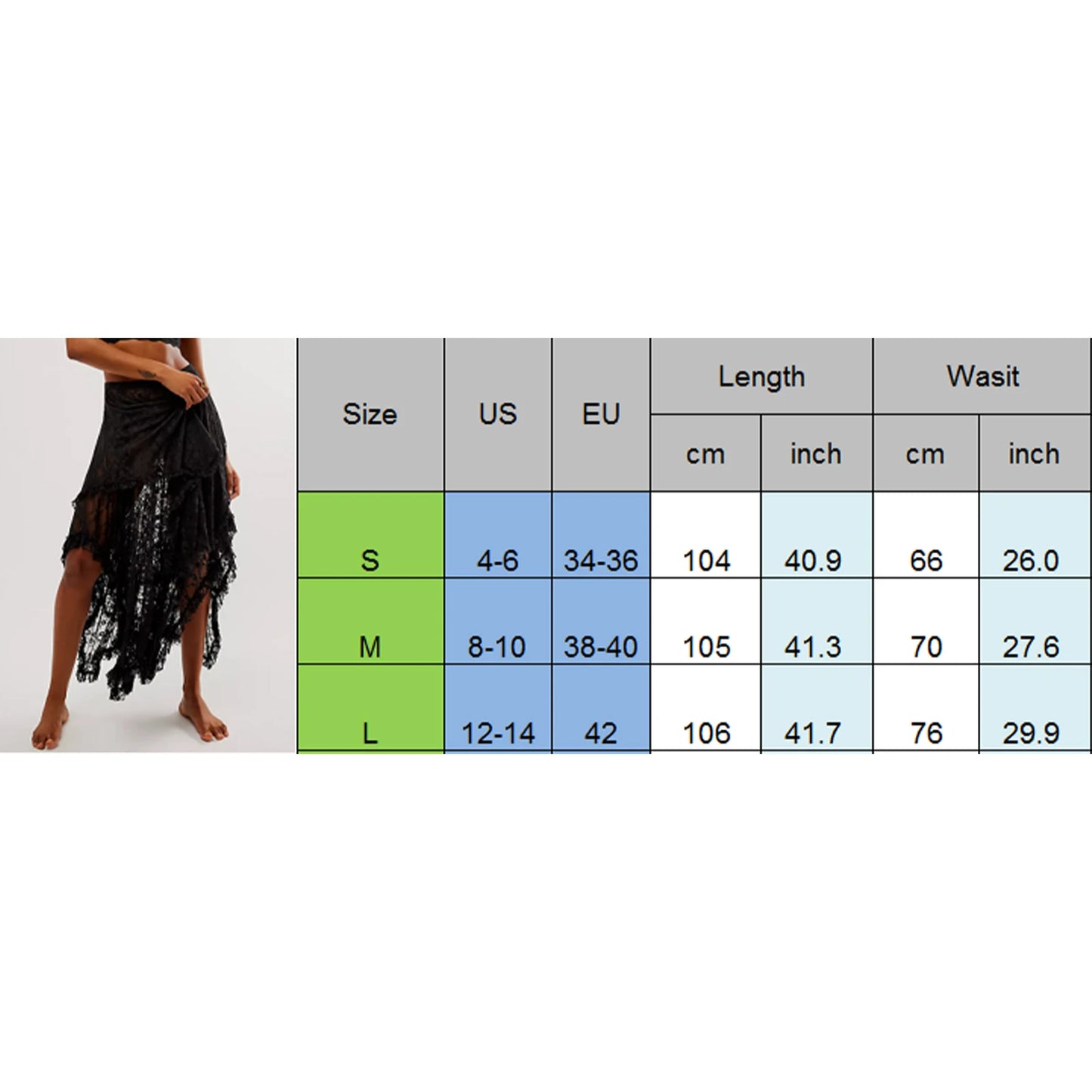 Vintage Lace Flower Women Midi Skirts Elastic High Waist Skirts Spring Summer Chic Irregular Hem Casual Female Skirts