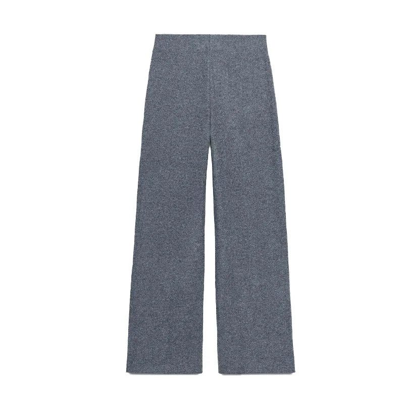 Casual Knitted Pant Suit Women Solid V-neck Full Sleeve Button Jacket Wide Trouser 2025 Autumn Fashion 2 Pieces Set Lady Outfits