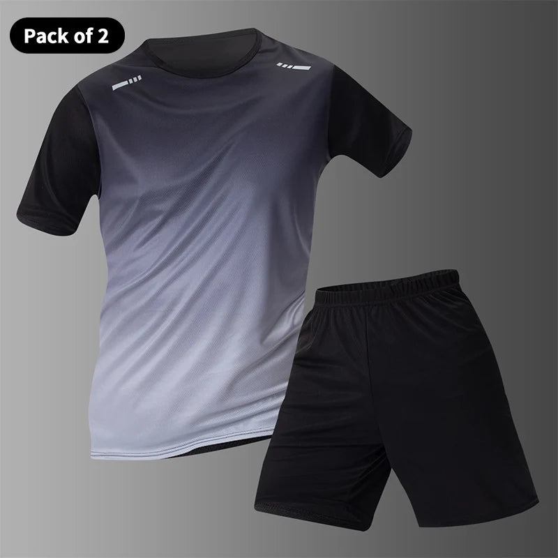 1/2/4/6-piece Men's Seasonal Sports Style Gradient Quick Drying Multi-color Short Sleeved Top Casual Running Black Shorts Set