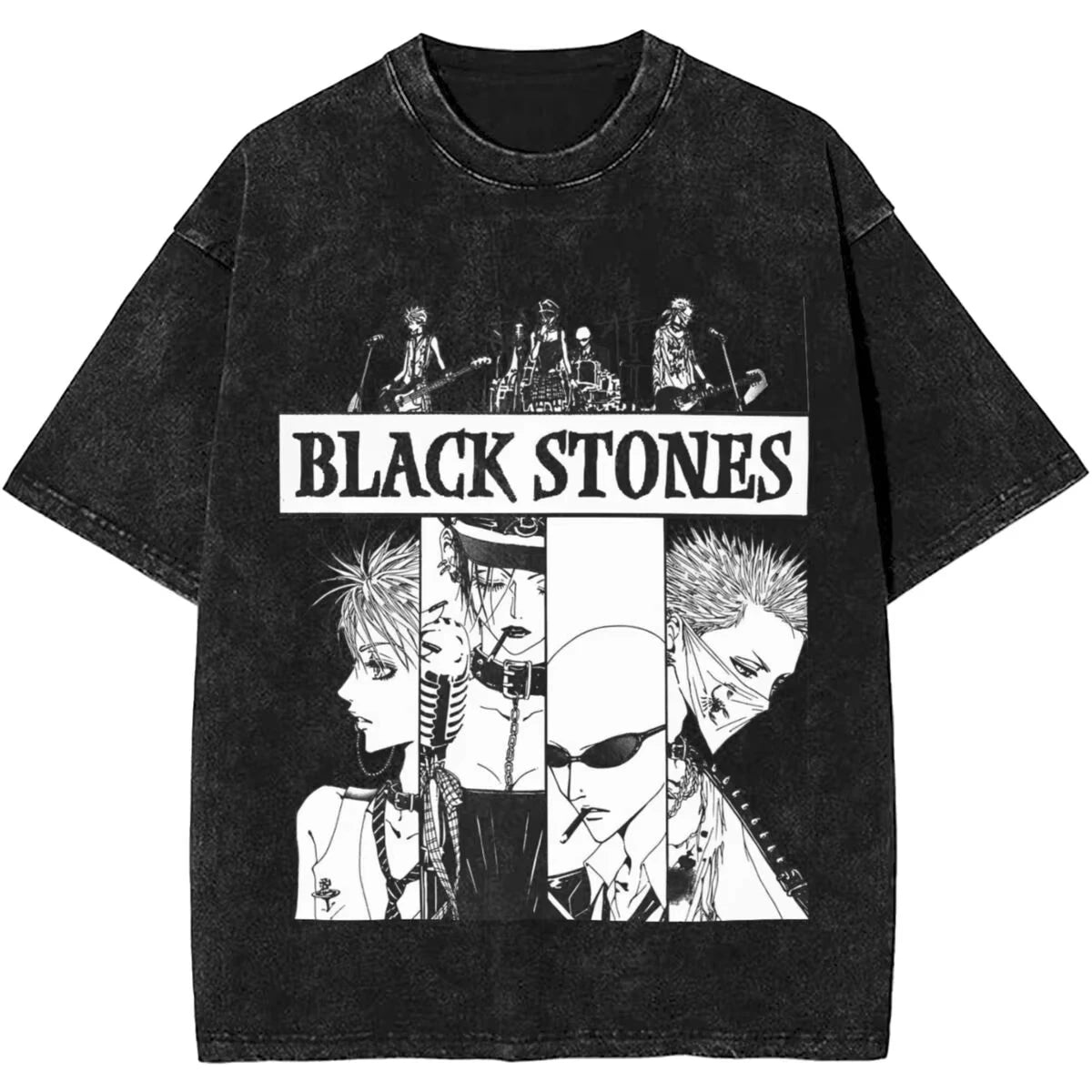 Men's Women Manga Black Stones Nana Vintage Washed T Shirts Trendy Tee Couple Summer Aesthetic Casual Clothing Hip Hop Oversized