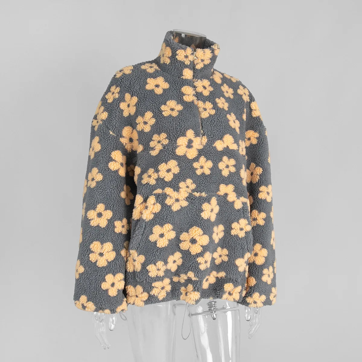 Talenza Fashion Print Pullover Contrast Oversized Zipper Knit Long-Sleeve Top Casual Warm Office Wear Vintage Women Sweatshirts