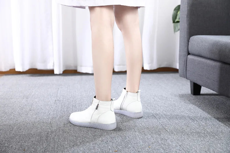 GKTINOO Genuine Leather Ankle Boots Women Comfortable Zip White Booties Woman 2025 Nurse Shoes Warm Fur Lining Platform Boots