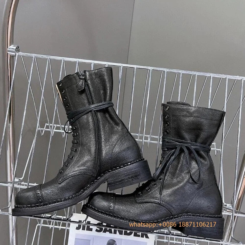 Genuine Leather Ladies Knight Boots 2025 Autumn Belt Buckle Model Catwalk Casual Long Boots Black/brown Thick Heel Casual Boots
