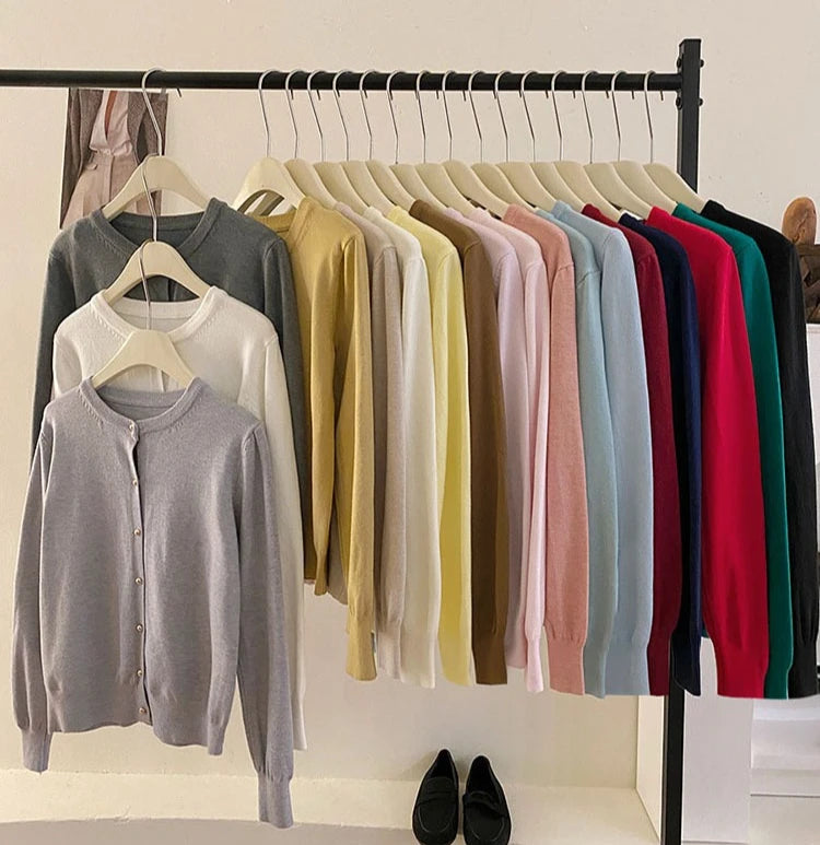 AOSSVIAO 2025 Autumn Winter Cardigan Women's Tops Retro Single Breasted Female Casual Solid Long Sleeve Knitted Sweater