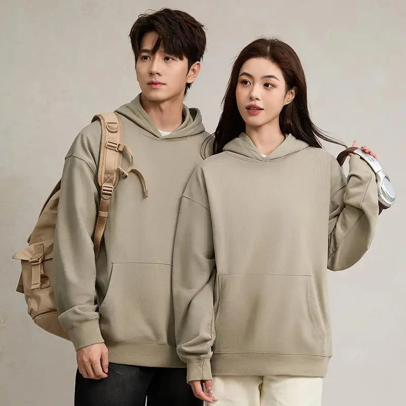 750g Terry Hooded Sweatshirt Autumn Winter Style Drop Shoulder Loose Trendy Pullover Hoodie Casual Solid Color Jacket Unisex