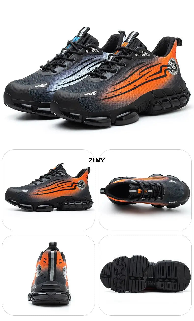 Men Air Cushion Sport Safety Shoes Fashion Steel Toe Sneakers Anti-smash Anti-puncture Protective Shoes Man Safety Work Boots