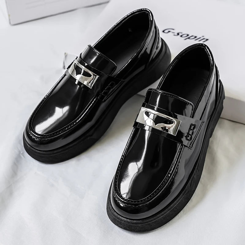 New Leather Men's Slip On Loafers Preppy Thick-soled British Black Breathable Non Slip Daily Fashion Casual Outdoor Sneakers