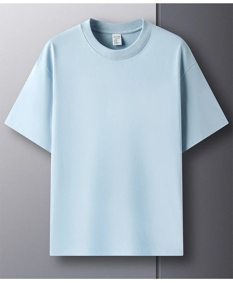 100% Pure Cotton Summer High-end Brand Men's Short Sleeve Round Neck Fashionable Style Half Sleeved Top Breathable T-shirt