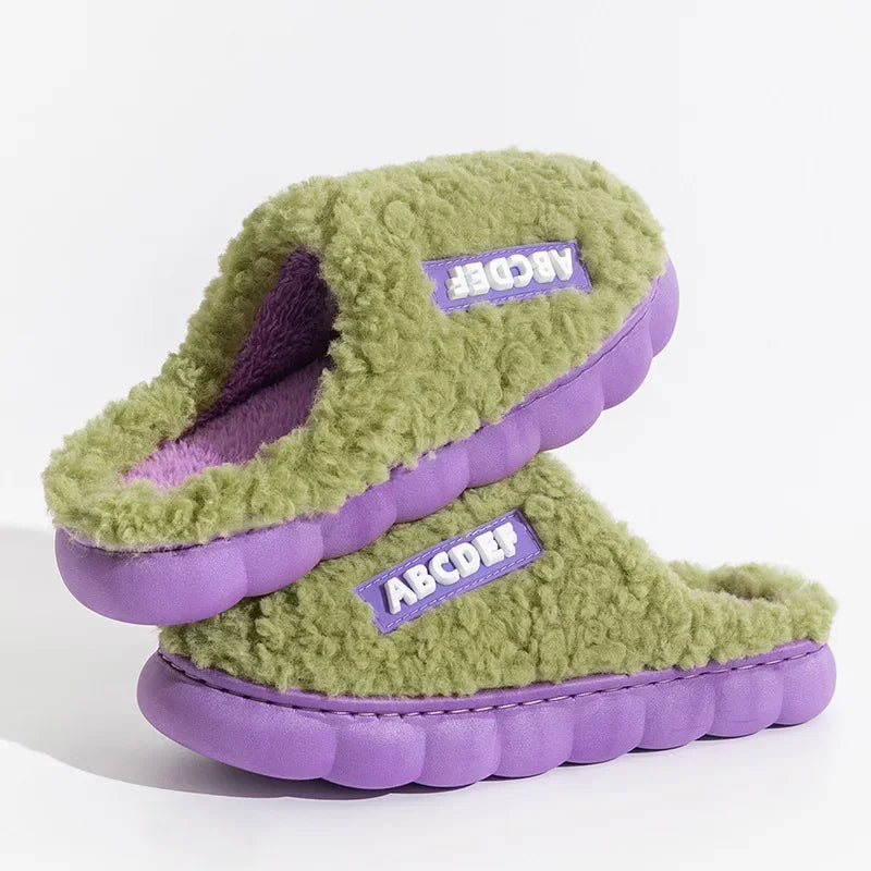 Warm Plush Winter Shoes Men Women Indoor Slippers Letter Anti-slip Soft Fur Couple Home Floor Cotton Slipper House Shoes 2023