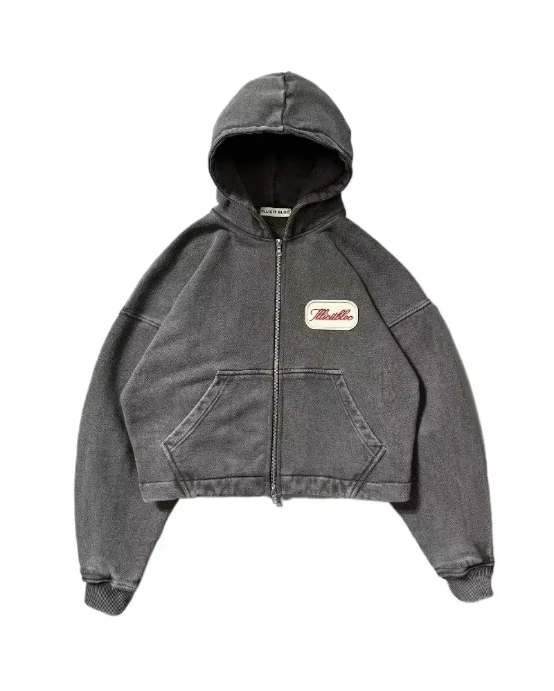 American Y2K New Fashion Trend Fleece Padded Zipper Hoodie Women Street Hip Hop Joker Loose Sweatshirt Couple Casual Punk Hoodie