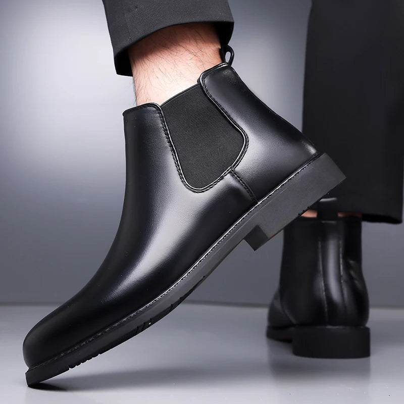 Casual Leather Mens Chelsea Boots Comfortable Male Business Shoes Fashion Men Ankle Boots Classic Outdoor Botas High Top Shoes