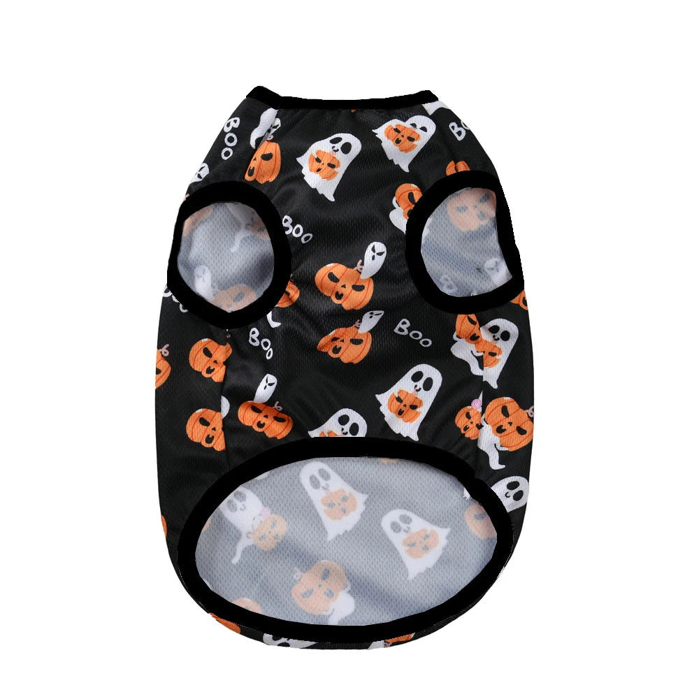 Halloween Dog Clothes Costume Pumpkin Lantern Print Pet Vest T-shirt For Small Dogs Cats Pullover Apparel French Bulldog Outfits