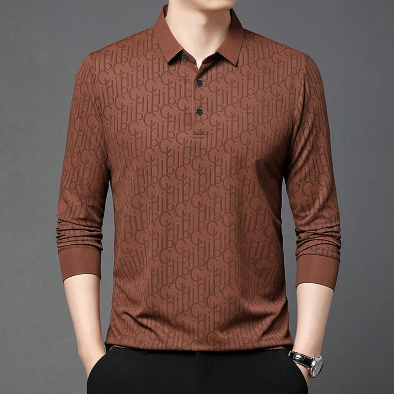 Men's New Spring and Autumn Long Sleeved Golf Polo Lapel Business Fashionable Casual Simple Men's Top