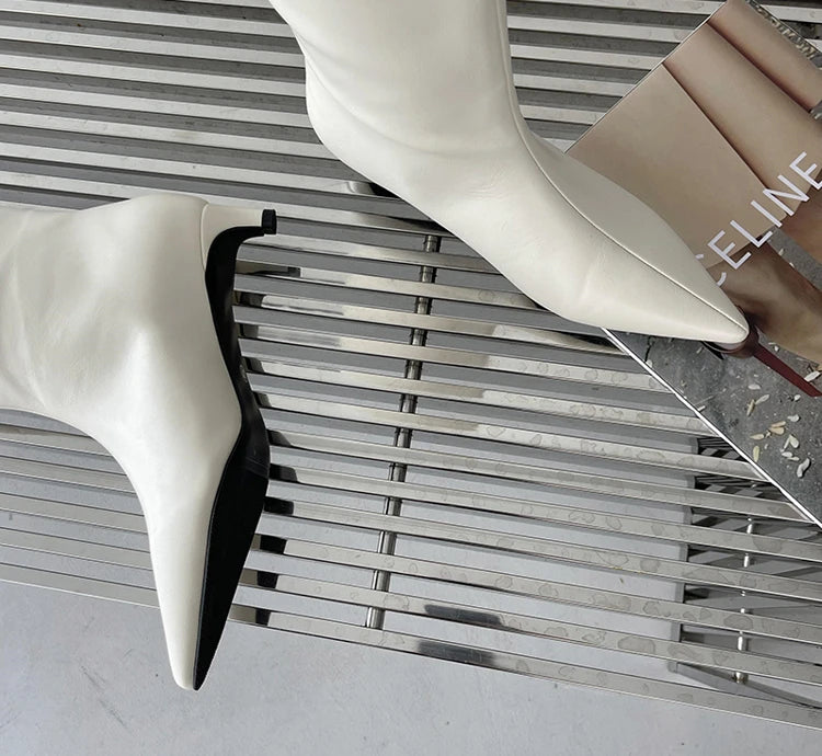2025 Luxury Knee High Boots Women Wine Red Pointed Toe Kitten Heel Long Boots Wide Tube Bottes Santiags Femme Elegant Shoes