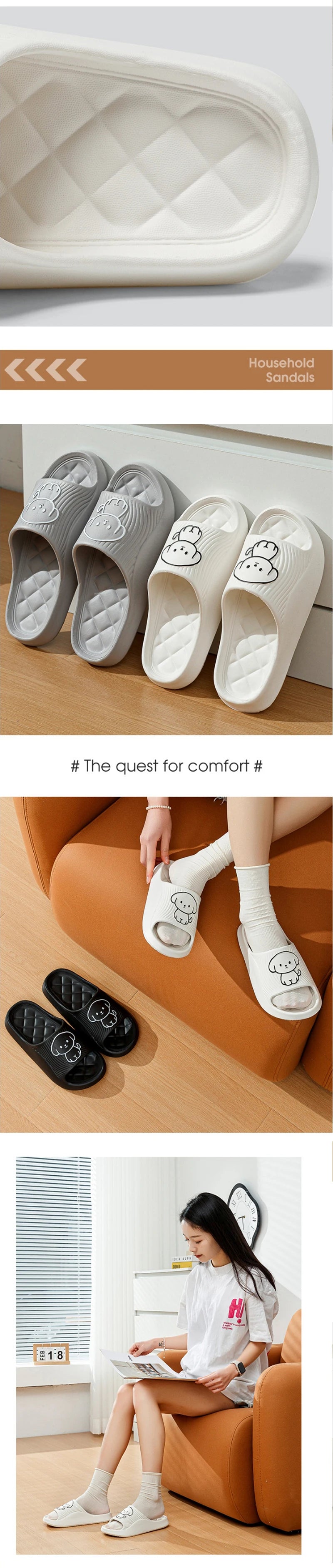 Cute Carton Slippers Bathroom Slippers Cloud Cushion Slides Summer Soft Thick Platform Home Men Indoor Non-slip Flat Flip Flops