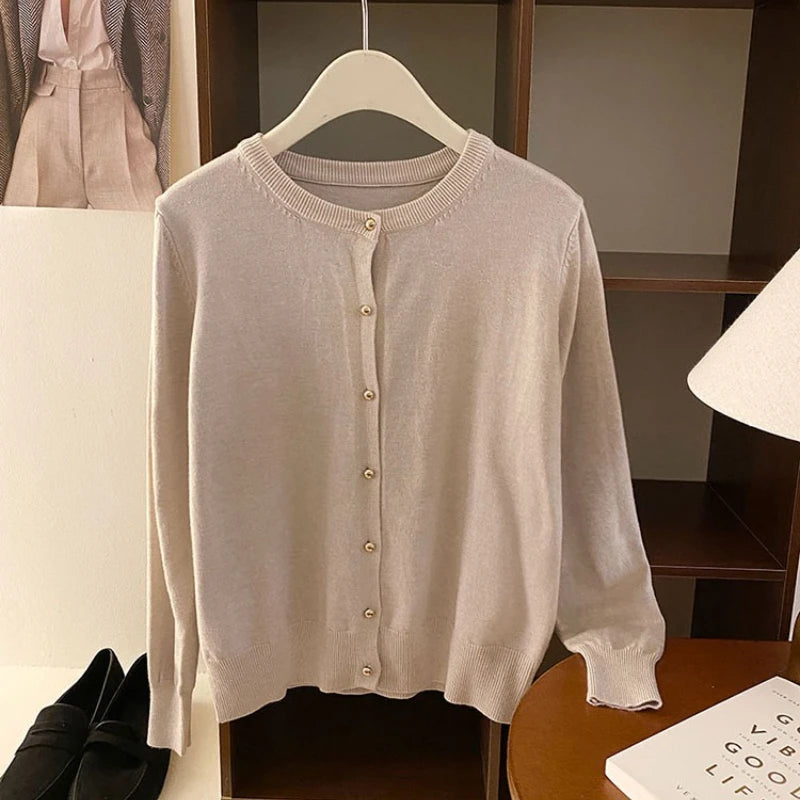 AOSSVIAO 2025 Autumn Winter Cardigan Women's Tops Retro Single Breasted Female Casual Solid Long Sleeve Knitted Sweater