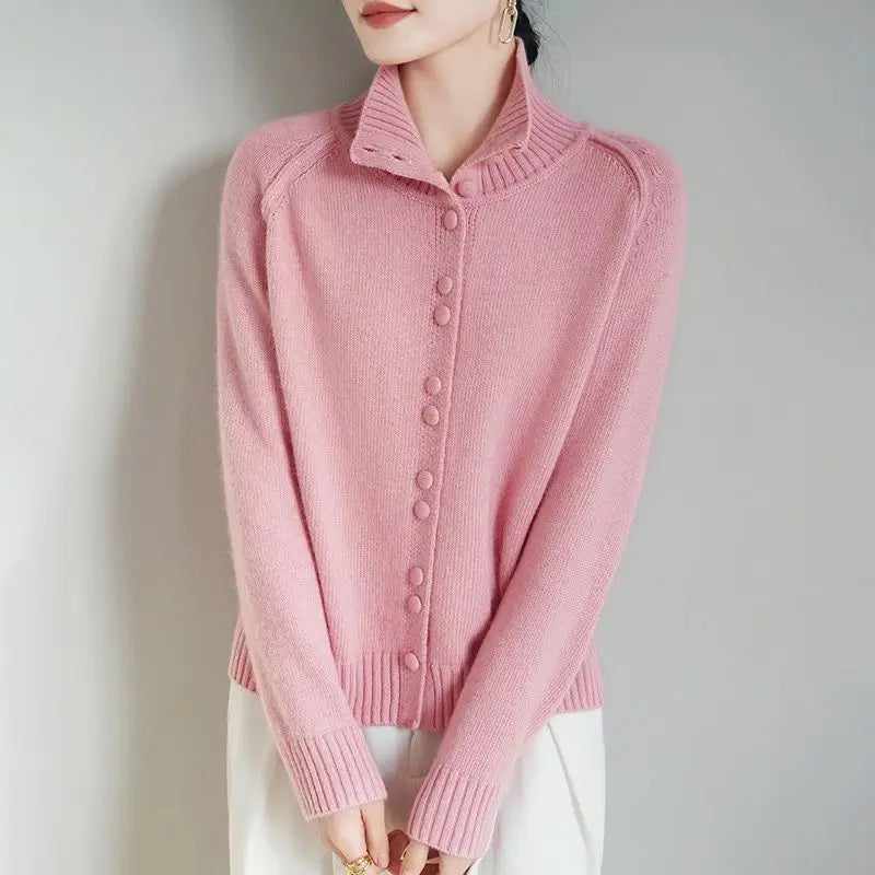 Women's Clothing High Neck 2025 Loose Autumn and Winter New Lazy Retro Wool Knitted Cardigan Jacket Sweater