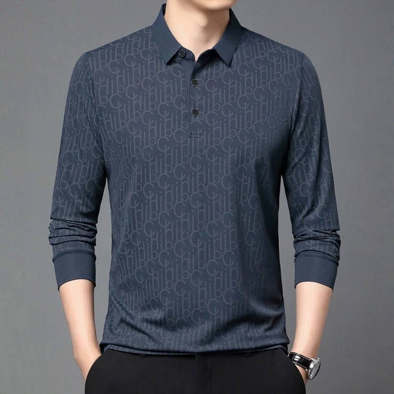 Men's New Spring and Autumn Long Sleeved Golf Polo Lapel Business Fashionable Casual Simple Men's Top