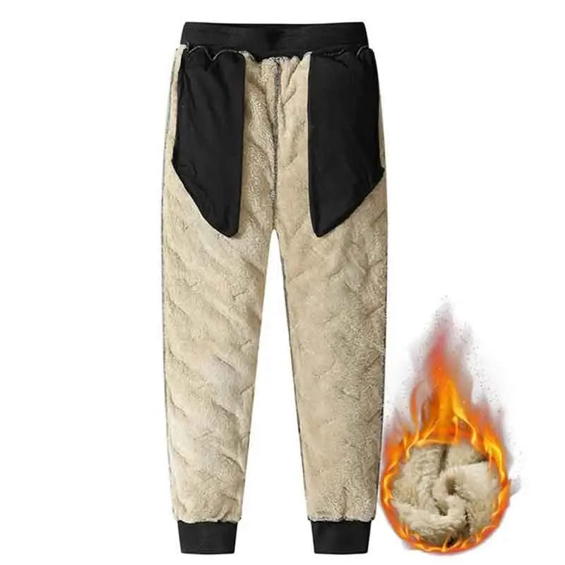Winter Sweatwear Men Plush Thick Fleece Sweatpant Lambswool Thermal Trousers Casual Pants Waterproof Windproof Warm Cotton Pants