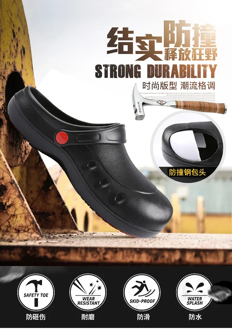 Safety Shoes With Steel Toe Cap Supper Anti-Skid Chef Shoes Kitchen Working Industrial Footwear Indestructible Waterproof