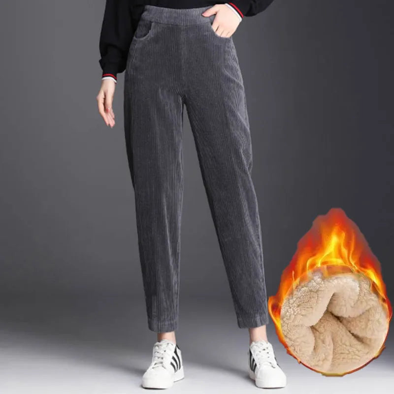 Plush Thick & Thin Casual Pants Corduroy Warm Pants Autumn Winter Leggings Harem Pants Trousers High Waist Women's Брюкиженские