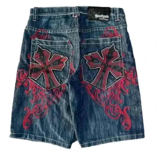 British and American Retro Jeans Washed Shorts Women's Y2K New Harajuku Flower Embroidery Gothic Sexy Spice Mini Denim Shorts