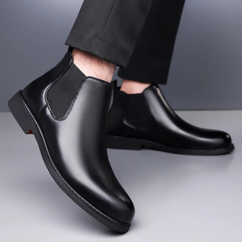Casual Leather Mens Chelsea Boots Comfortable Male Business Shoes Fashion Men Ankle Boots Classic Outdoor Botas High Top Shoes