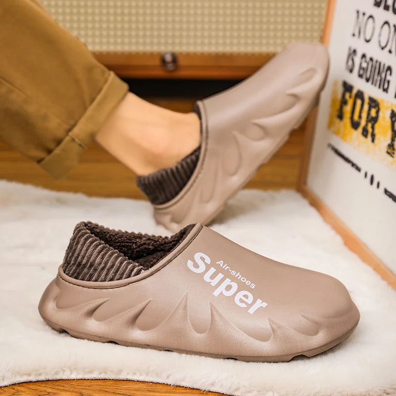 Winter Men Warm Slippers Cotton Slippers Outdoor Indoor Warm Shoes Men's Couple Home Bedroom Plush Slippers Big Size 46 47 48 49