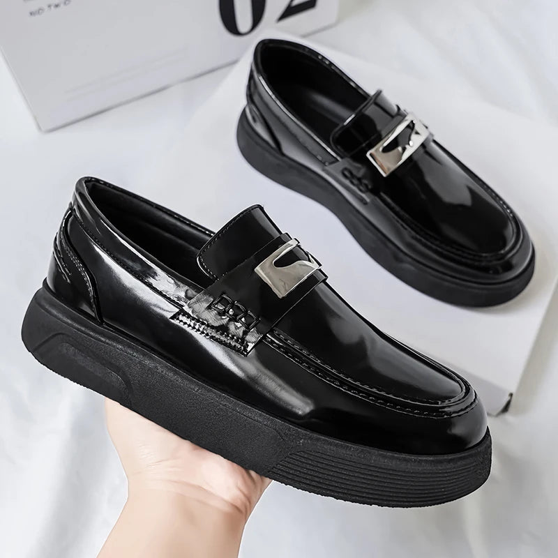 New Leather Men's Slip On Loafers Preppy Thick-soled British Black Breathable Non Slip Daily Fashion Casual Outdoor Sneakers