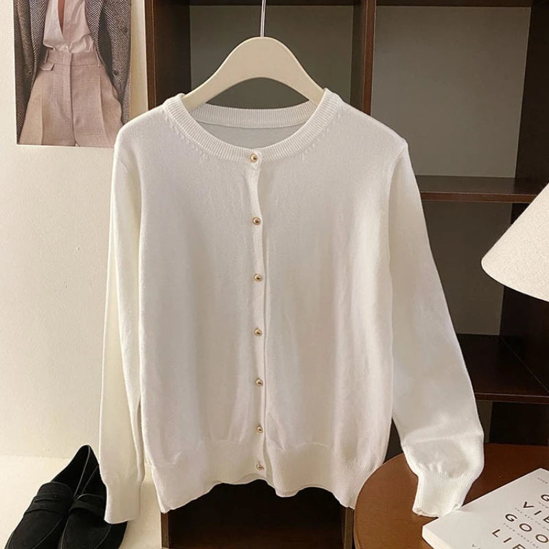 AOSSVIAO 2025 Autumn Winter Cardigan Women's Tops Retro Single Breasted Female Casual Solid Long Sleeve Knitted Sweater